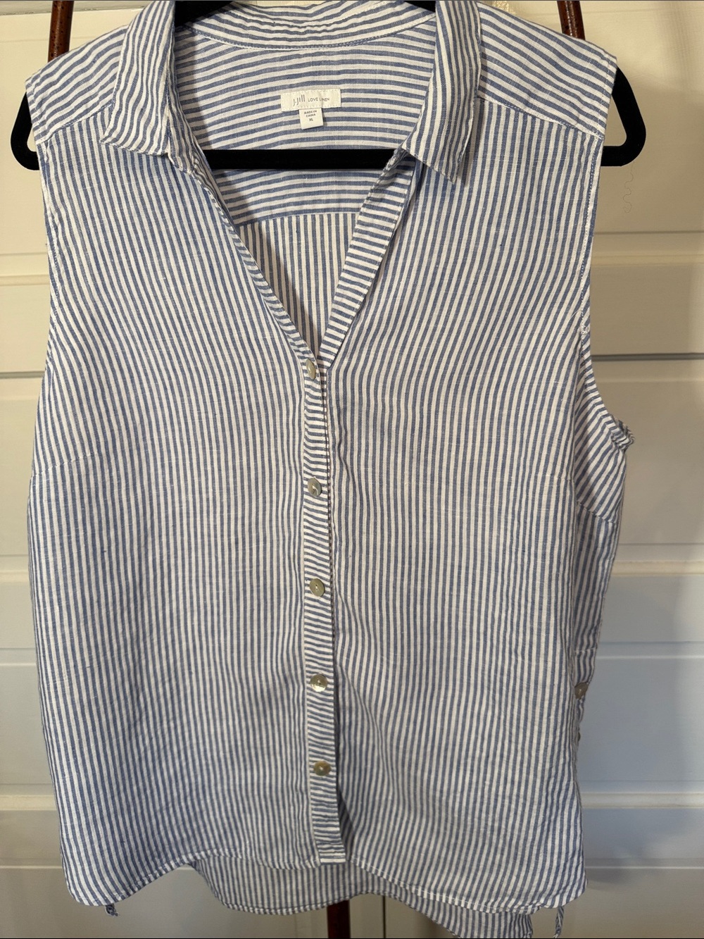 Linen Striped Sleeveless Button Front Top Blue White XL J Jill